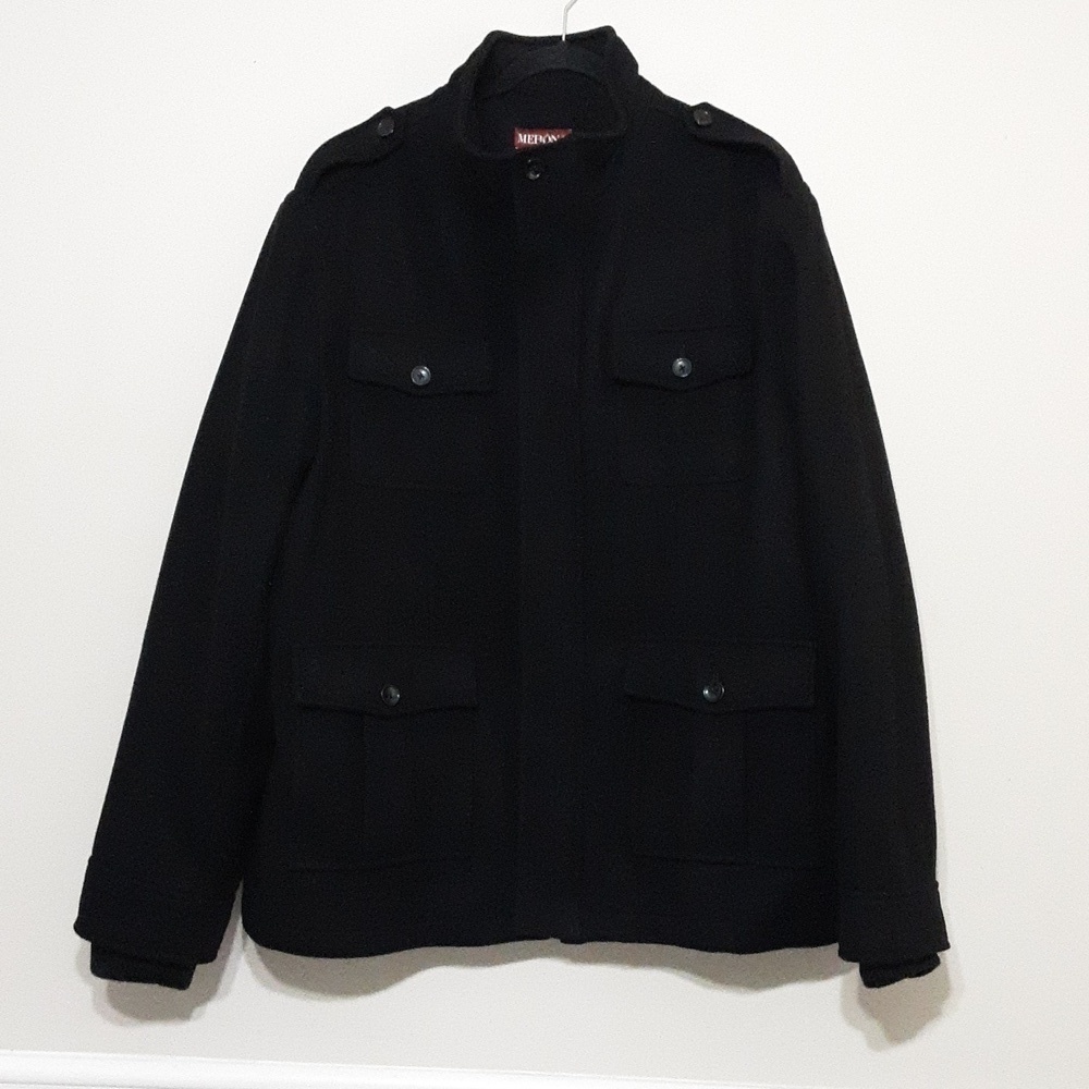 Merona jacket bomber coat men XXL black wool blend quilted lined zip down comfy